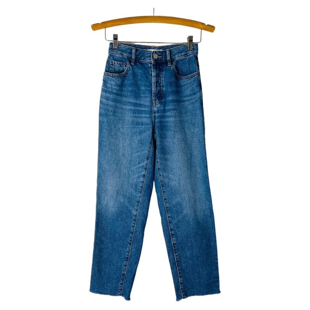 Pacsun blue high rise straight button fly distressed cropped jeans 24